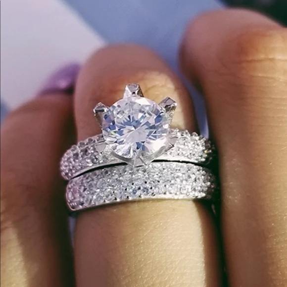 INFINITY Moissanite 925 STERLING SELVER 2PC SET Wedding RING - Picture 2 of 4